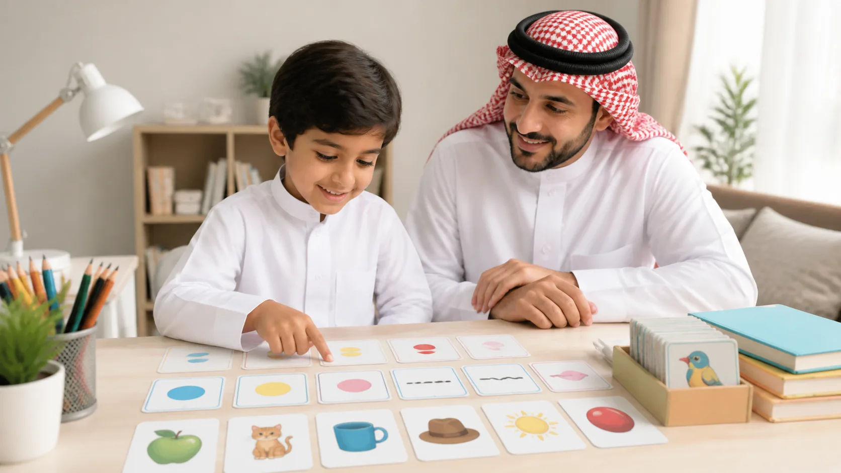 طفل يتعلم قراءة الكلمات الإنجليزية من الصور والأصوات